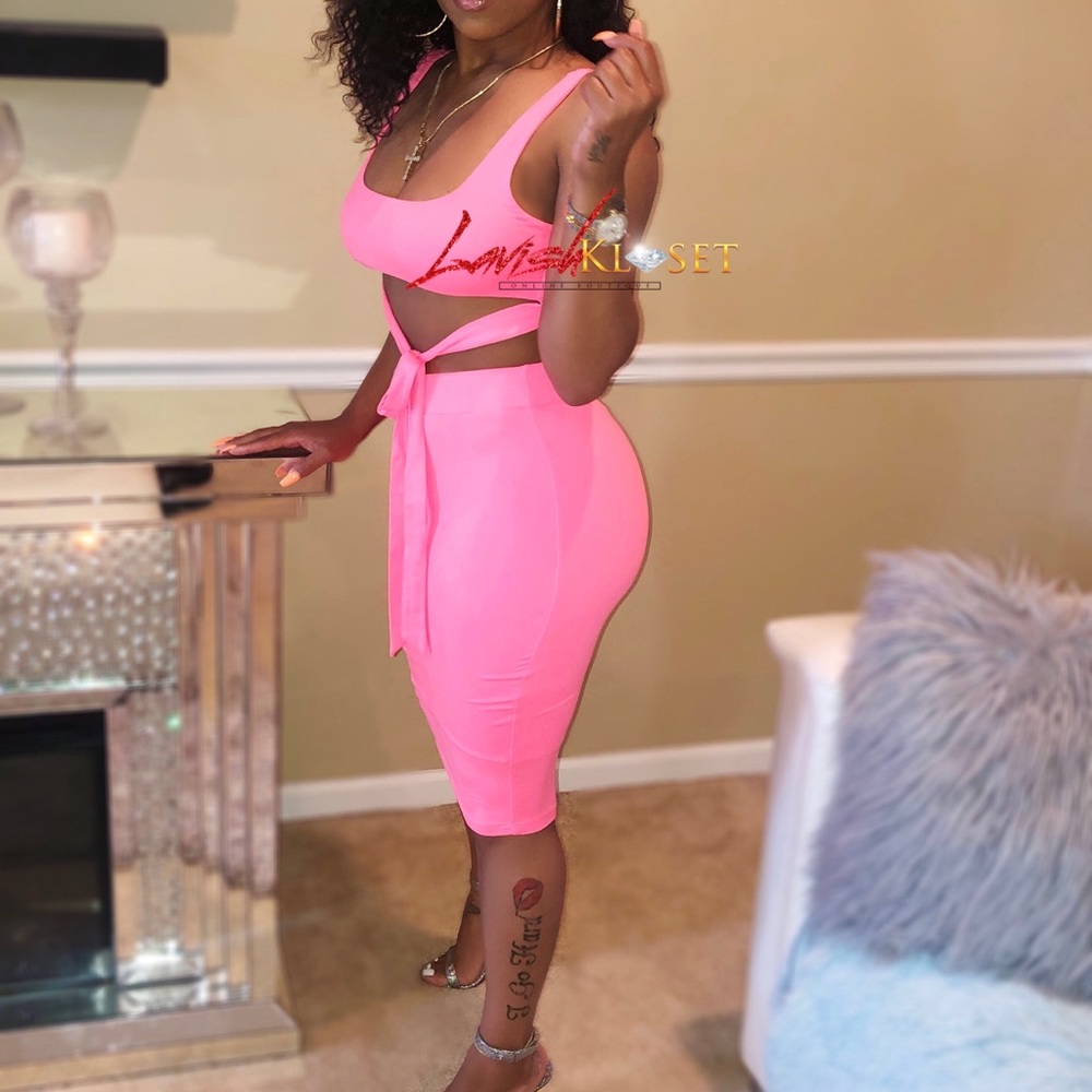Pink midi skirt set with crop top